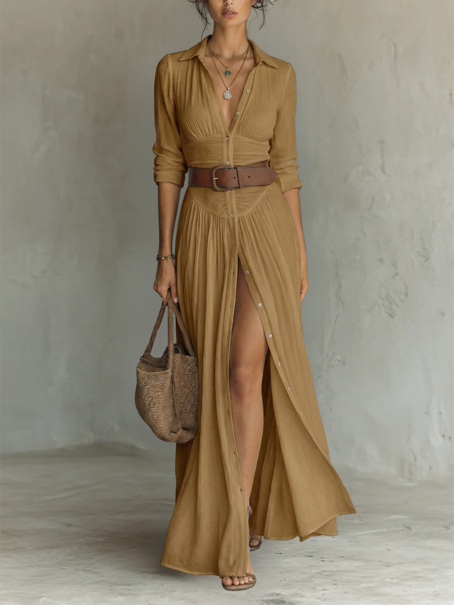 Valérie | Vestido largo con cuello de solapas y manga larga