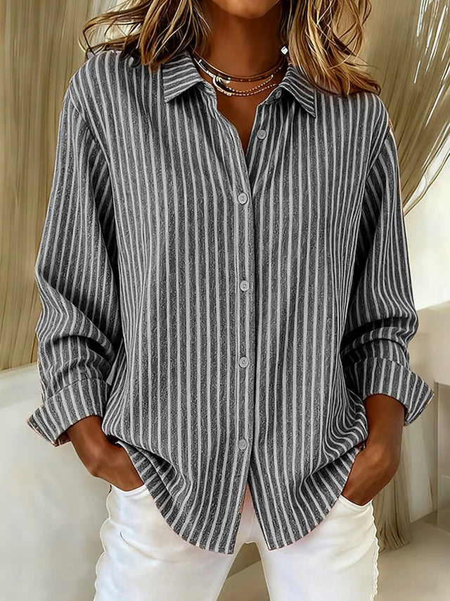 Jacqueline™ | Camisa de rayas con botones — Gris