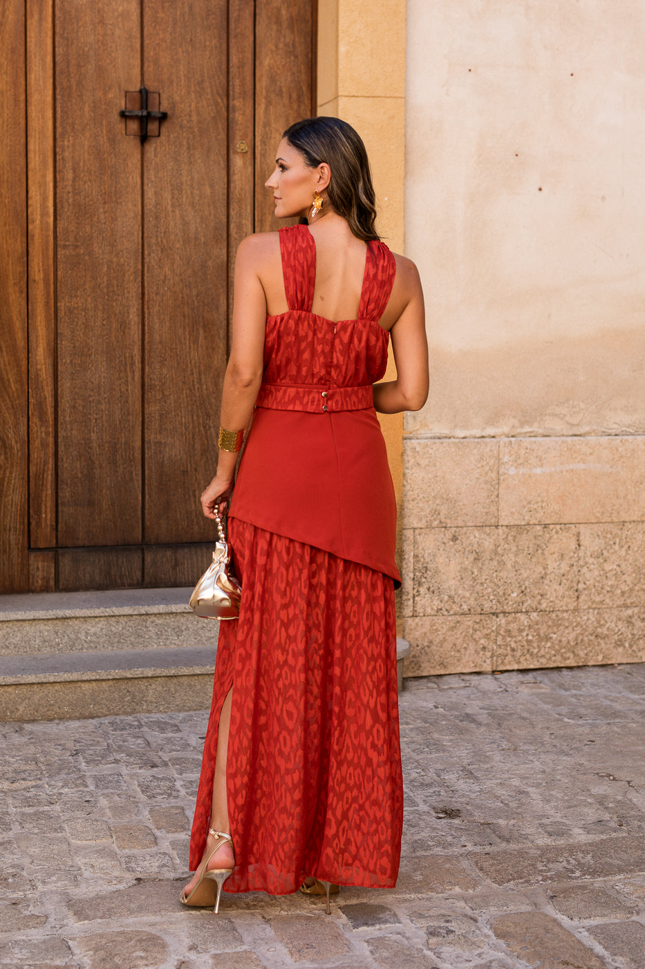 Vestido largo halter doble falda