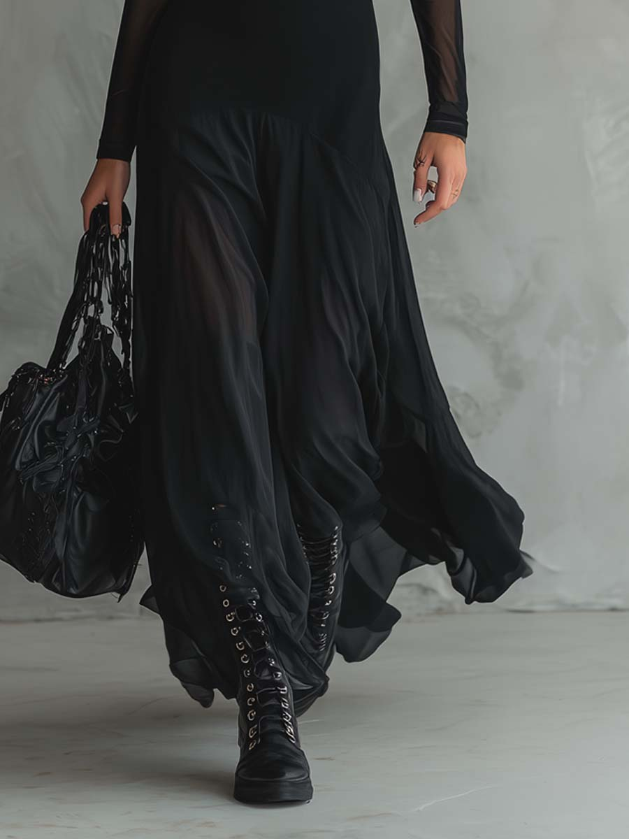 Neroa | Vestido largo negro de tul y corte holgado