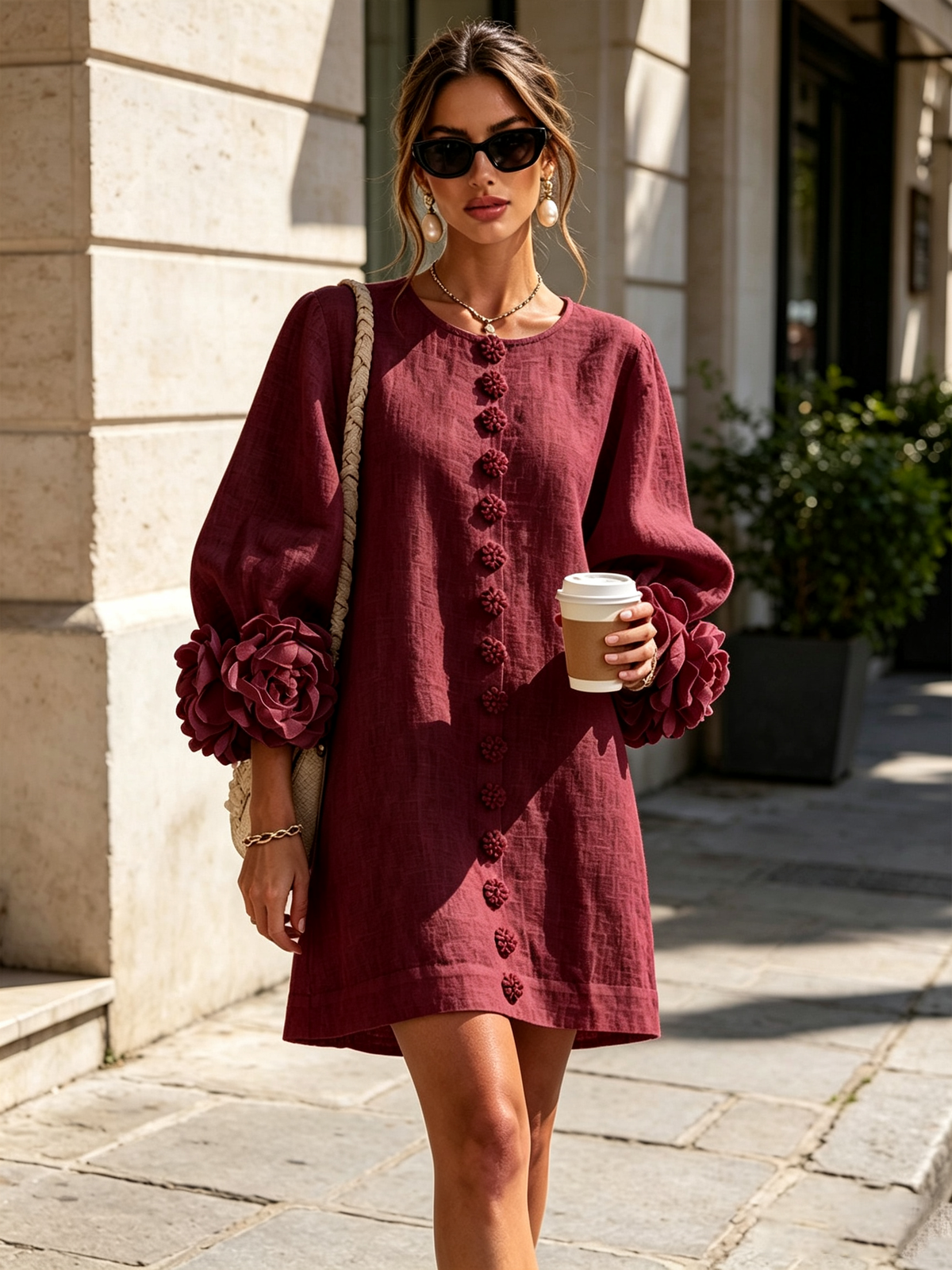 Amara | Vestido corto elegante con botones florales