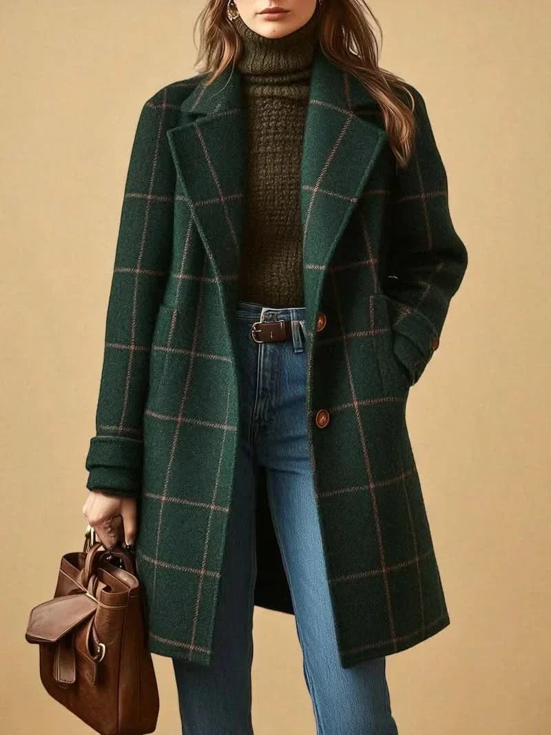 Abrigo clásico y elegante de cuadros - Verde