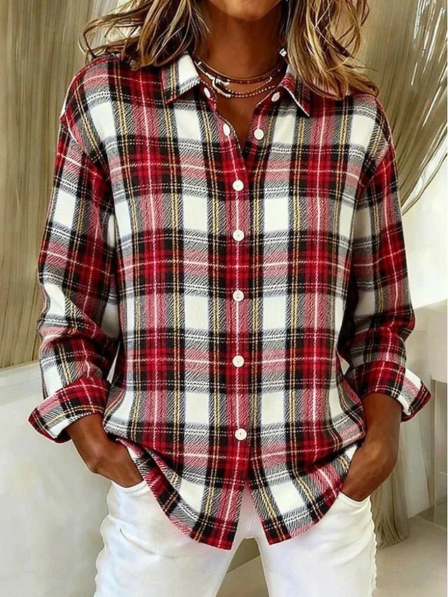 Dulcie™ | Blusa vintage de cuadros con botones — Rojo