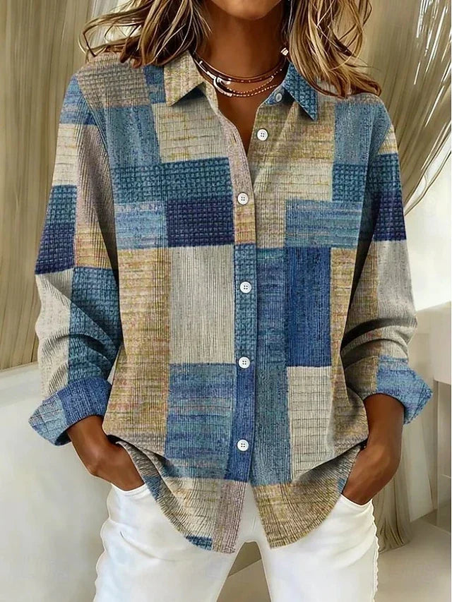 Merritt™ | Blusa vintage de patchwork con botones — Azul