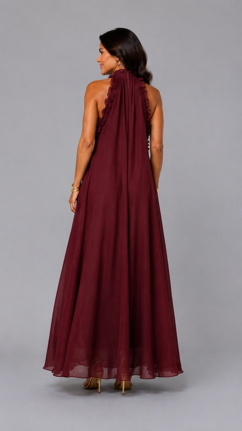 Fernanda | Vestido Largo Sin Mangas de Lino con Volantes Elegantes