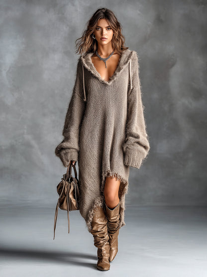 Colombe | Vestido midi de punto afelpado con capucha