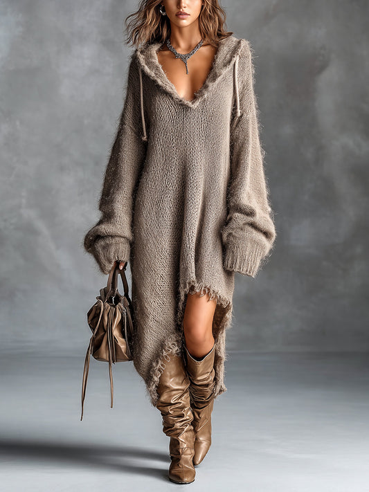Colombe | Vestido midi de punto afelpado con capucha