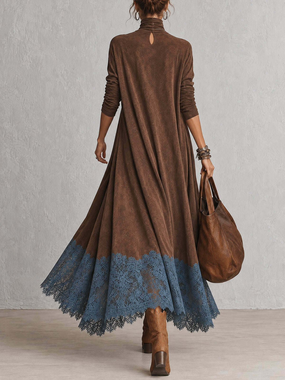 ISABELLA | Vestido Largo de Estilo Vintage con Cuello Alto y Encaje Floral