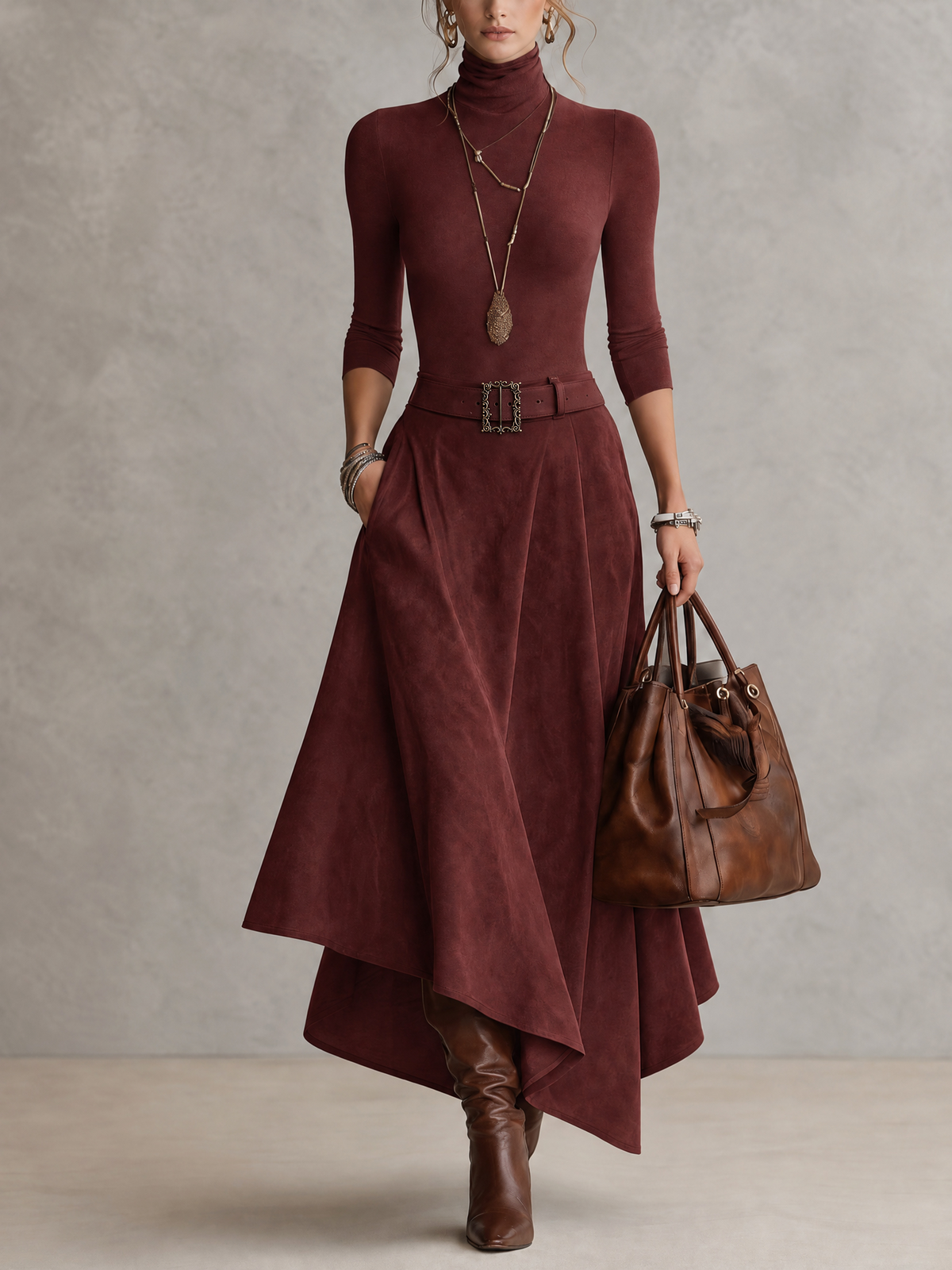 VALENTINA | Conjunto Elegante de Cuello Alto y Falda Asimétrica