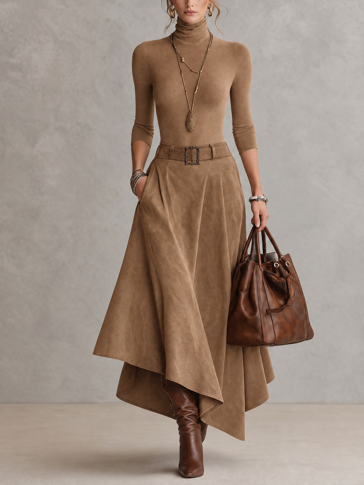 VALENTINA | Conjunto Elegante de Cuello Alto y Falda Asimétrica