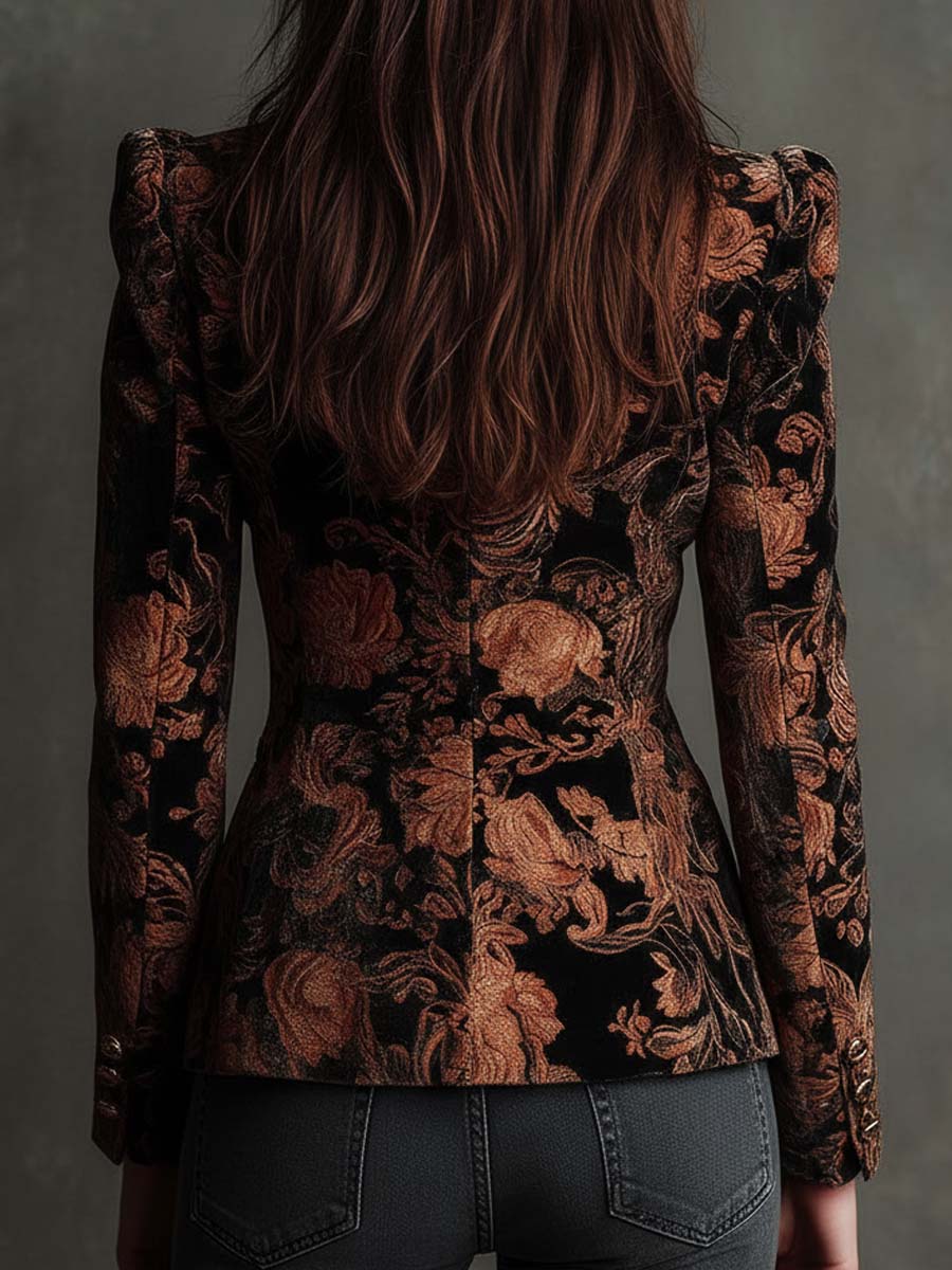 Sofia | Blazer de corte sastre con estampado floral negro y bronce
