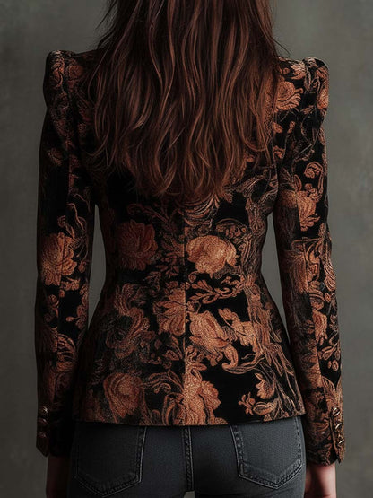 Sofia | Blazer de corte sastre con estampado floral negro y bronce