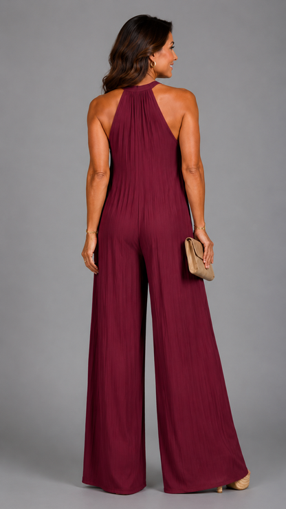 Sylvara | Jumpsuit Elegante de Pierna Amplia y Cuello Halter