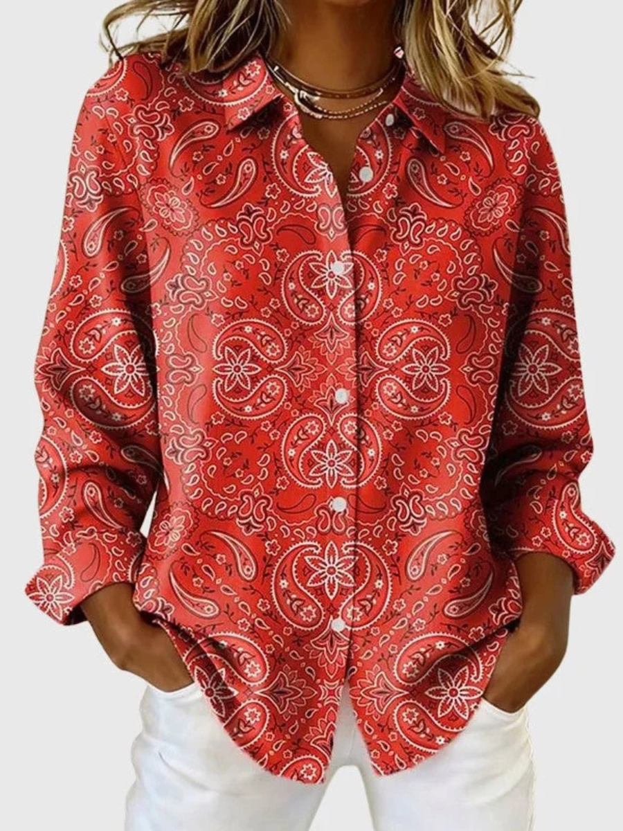 Katarina™ | Blusa de estampado paisley con botones — Rojo