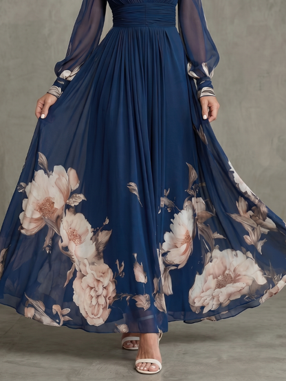 Zélie | Vestido largo con mangas plisadas transparentes