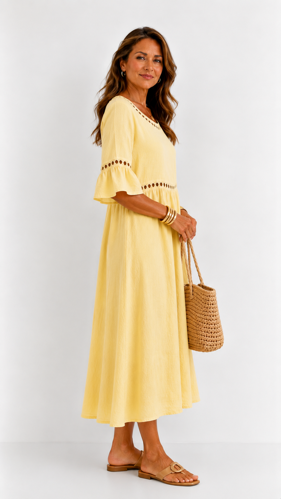 Hélène | Vestido Largo de Lino con Efecto Vientre Plano