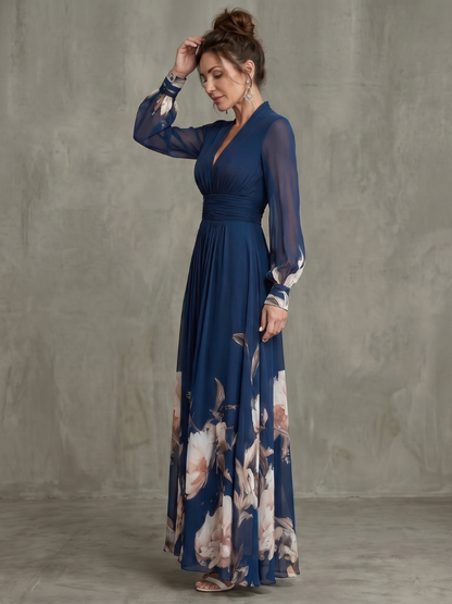 Zélie | Vestido largo con mangas plisadas transparentes