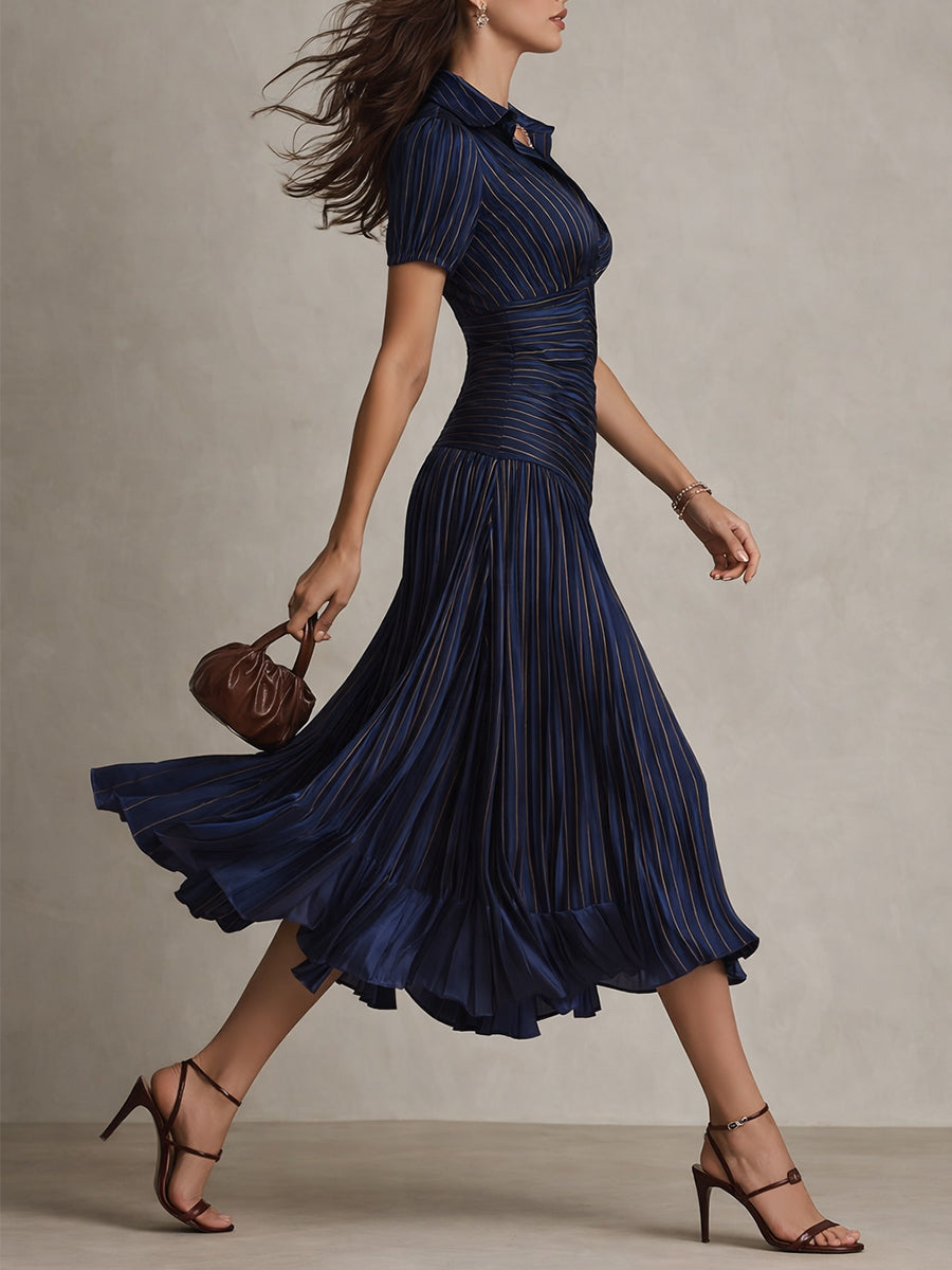 Adriana · Vestido midi satinado a rayas retro