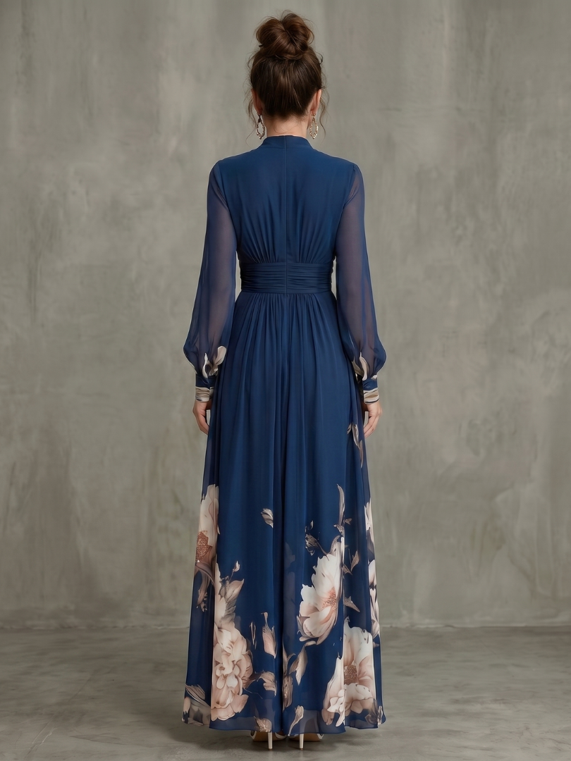 Zélie | Vestido largo con mangas plisadas transparentes