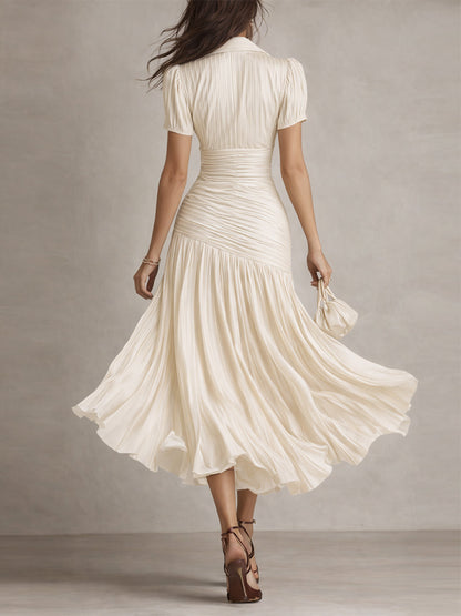 Adriana · Vestido midi satinado a rayas retro