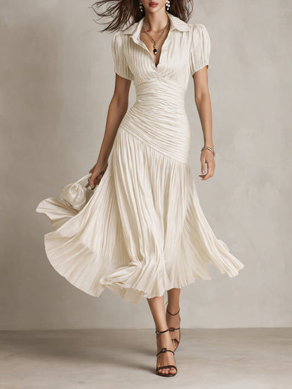 Adriana · Vestido midi satinado a rayas retro