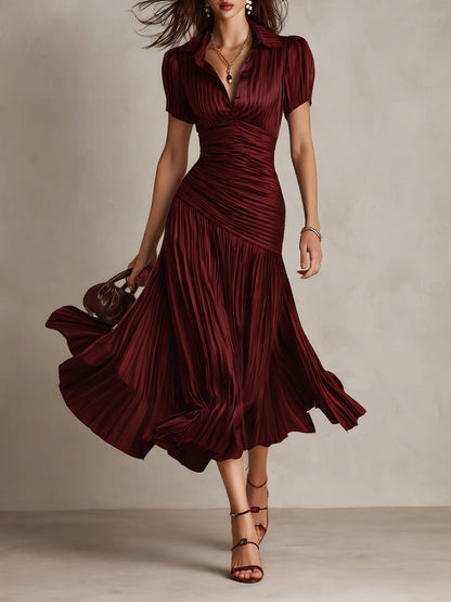 Adriana · Vestido midi satinado a rayas retro