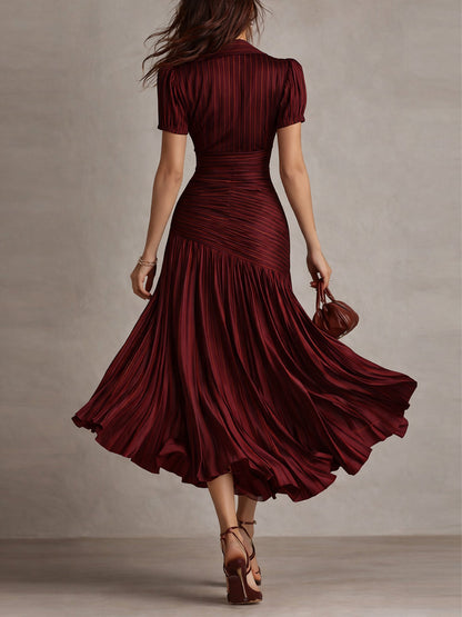 Adriana · Vestido midi satinado a rayas retro