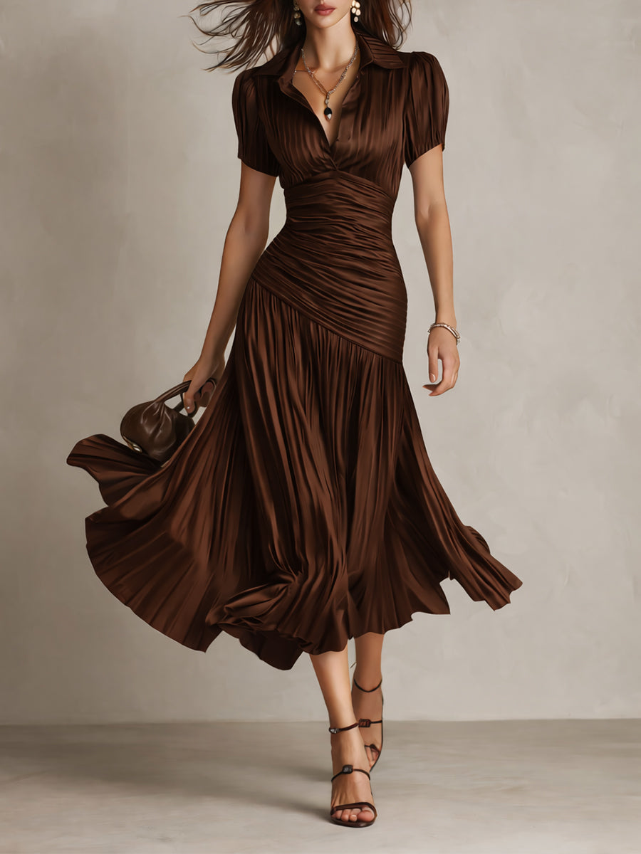 Adriana · Vestido midi satinado a rayas retro