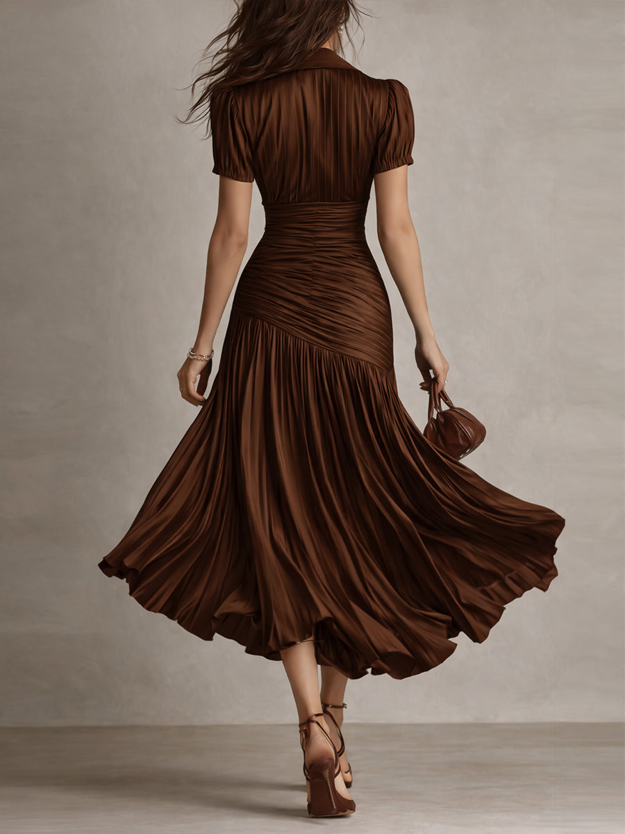 Adriana · Vestido midi satinado a rayas retro