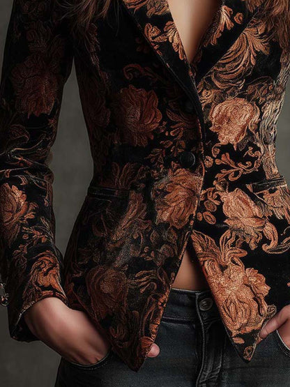 Sofia | Blazer de corte sastre con estampado floral negro y bronce