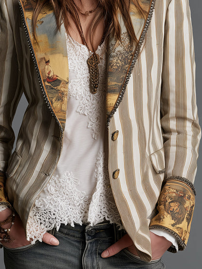 Rosanna | Blazer bohemio de rayas con cuello estampado