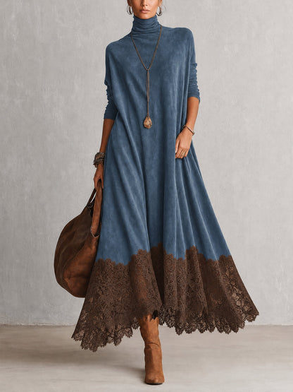 ISABELLA | Vestido Largo de Estilo Vintage con Cuello Alto y Encaje Floral