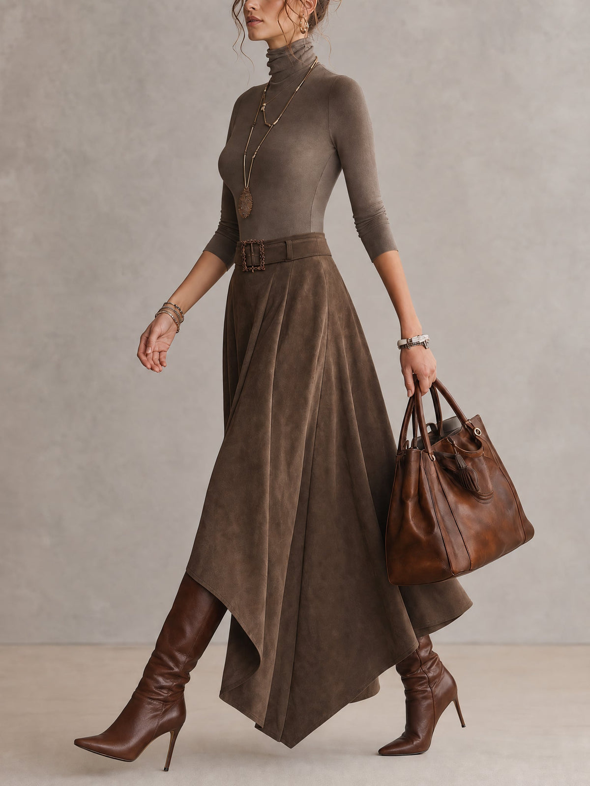 VALENTINA | Conjunto Elegante de Cuello Alto y Falda Asimétrica