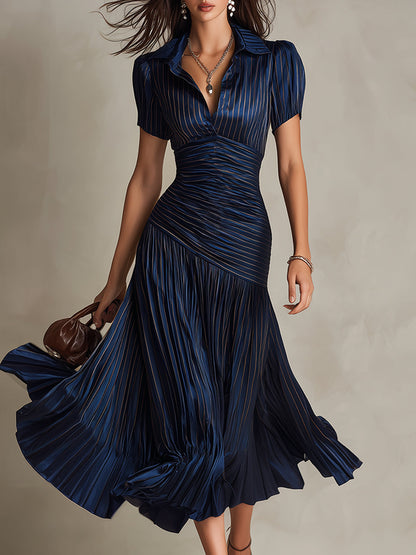 Adriana · Vestido midi satinado a rayas retro