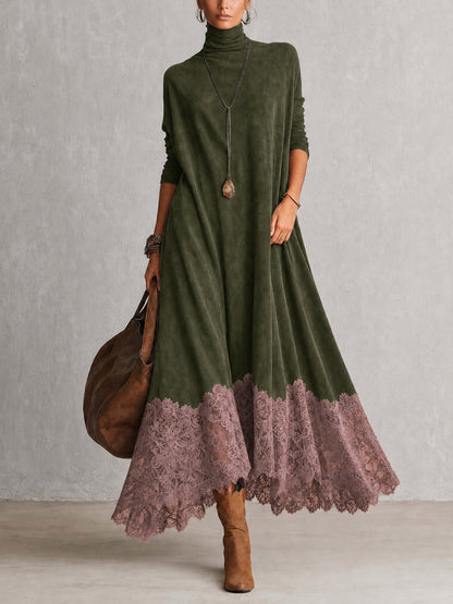 ISABELLA | Vestido Largo de Estilo Vintage con Cuello Alto y Encaje Floral