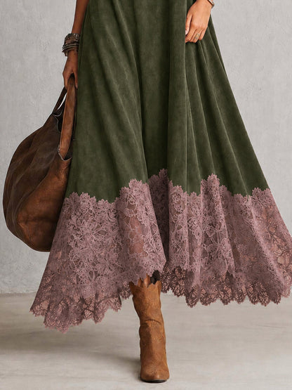 ISABELLA | Vestido Largo de Estilo Vintage con Cuello Alto y Encaje Floral