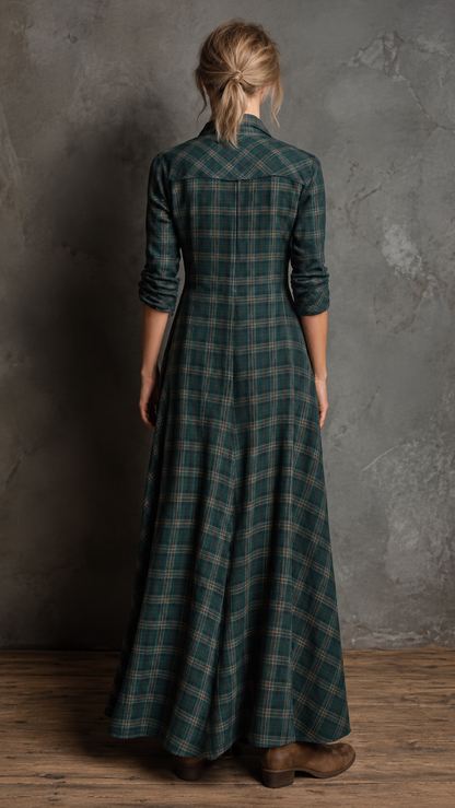 Valeria | Vestido de Cuadros con Falda Larga