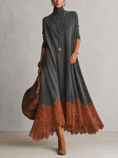 ISABELLA | Vestido Largo de Estilo Vintage con Cuello Alto y Encaje Floral