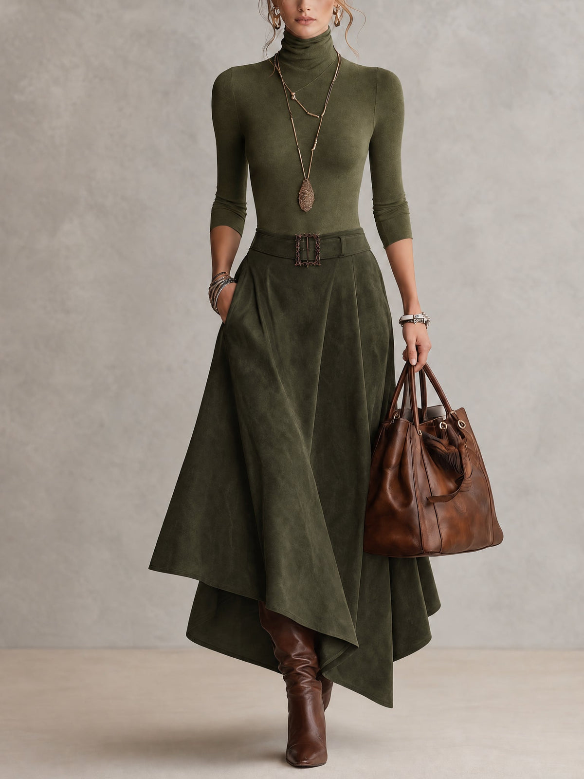 VALENTINA | Conjunto Elegante de Cuello Alto y Falda Asimétrica