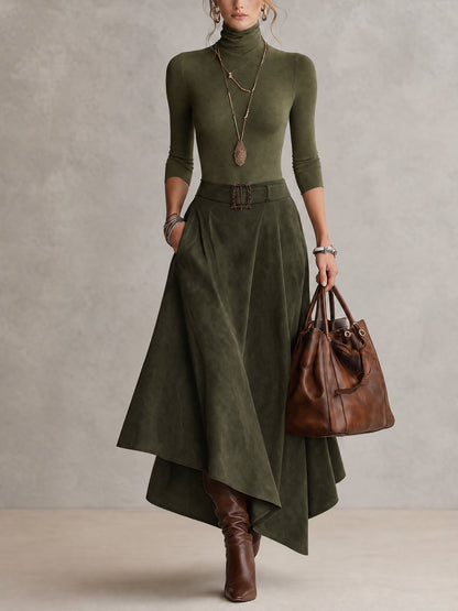 VALENTINA | Conjunto Elegante de Cuello Alto y Falda Asimétrica