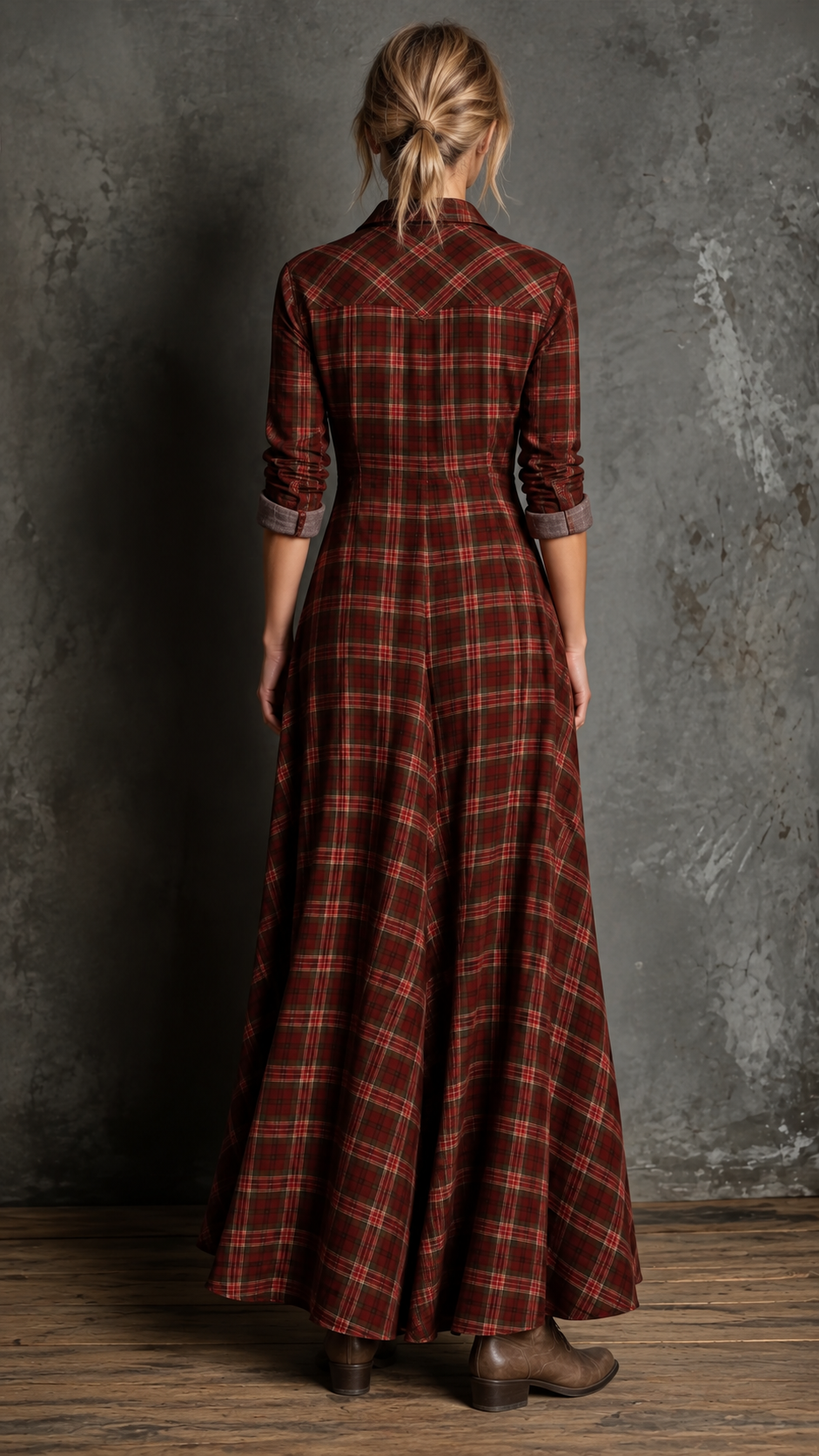 Valeria | Vestido de Cuadros con Falda Larga