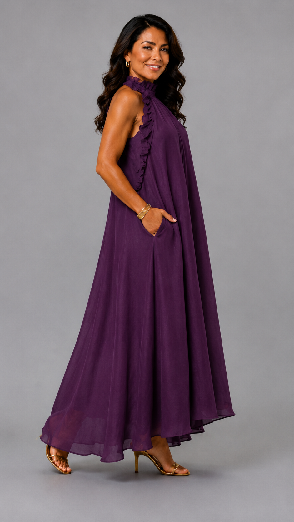 Fernanda | Vestido Largo Sin Mangas de Lino con Volantes Elegantes