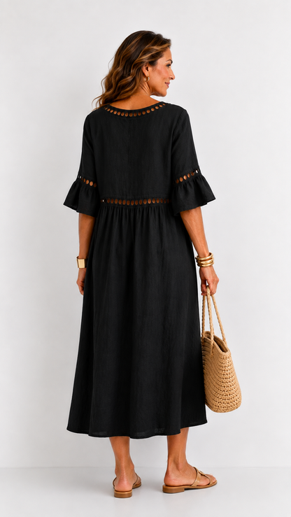Hélène | Vestido Largo de Lino con Efecto Vientre Plano