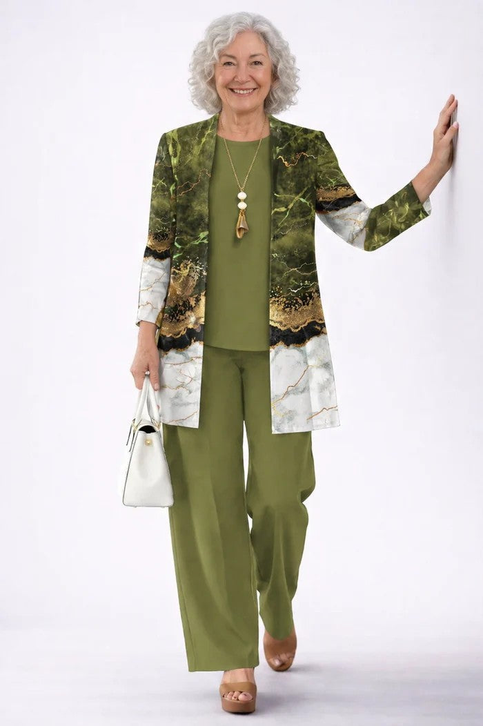 Jenilyn | Conjunto de Tres Piezas Elegancia Clásica — Verde oliva