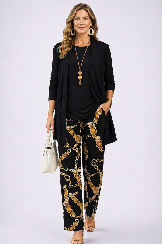 Judy | Conjunto de Tres Piezas Elegancia Clásica — Negro y dorado