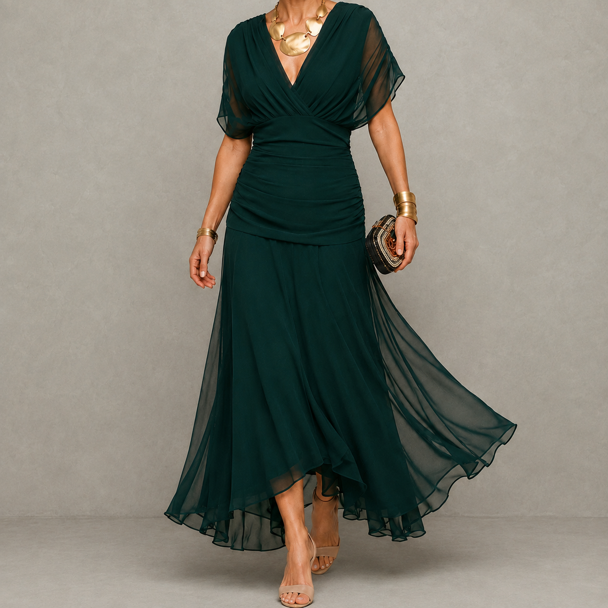 Émilie | Vestido de fiesta drapeado con escote en V