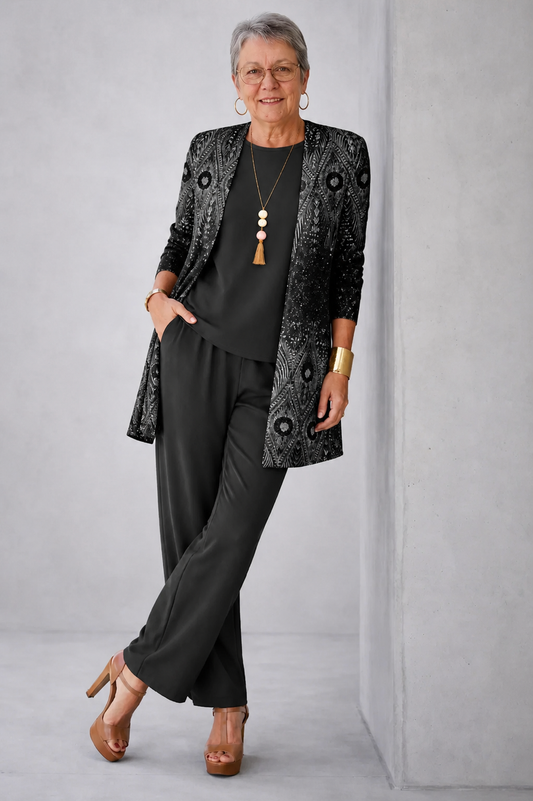 Hailey | Conjunto de Tres Piezas Elegancia Clásica — Negro