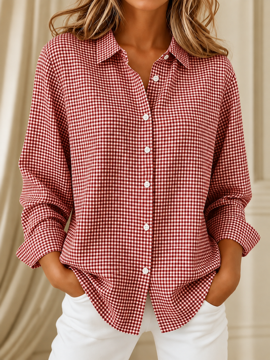 Elowen™ | Camisa de cuadros con botones — Burdeos