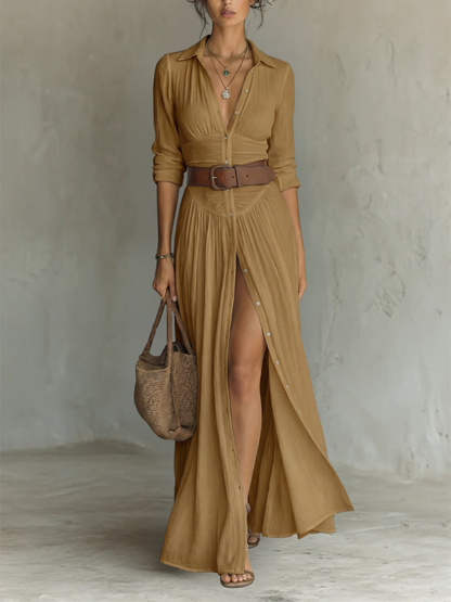 Valérie | Vestido largo con cuello de solapas y manga larga