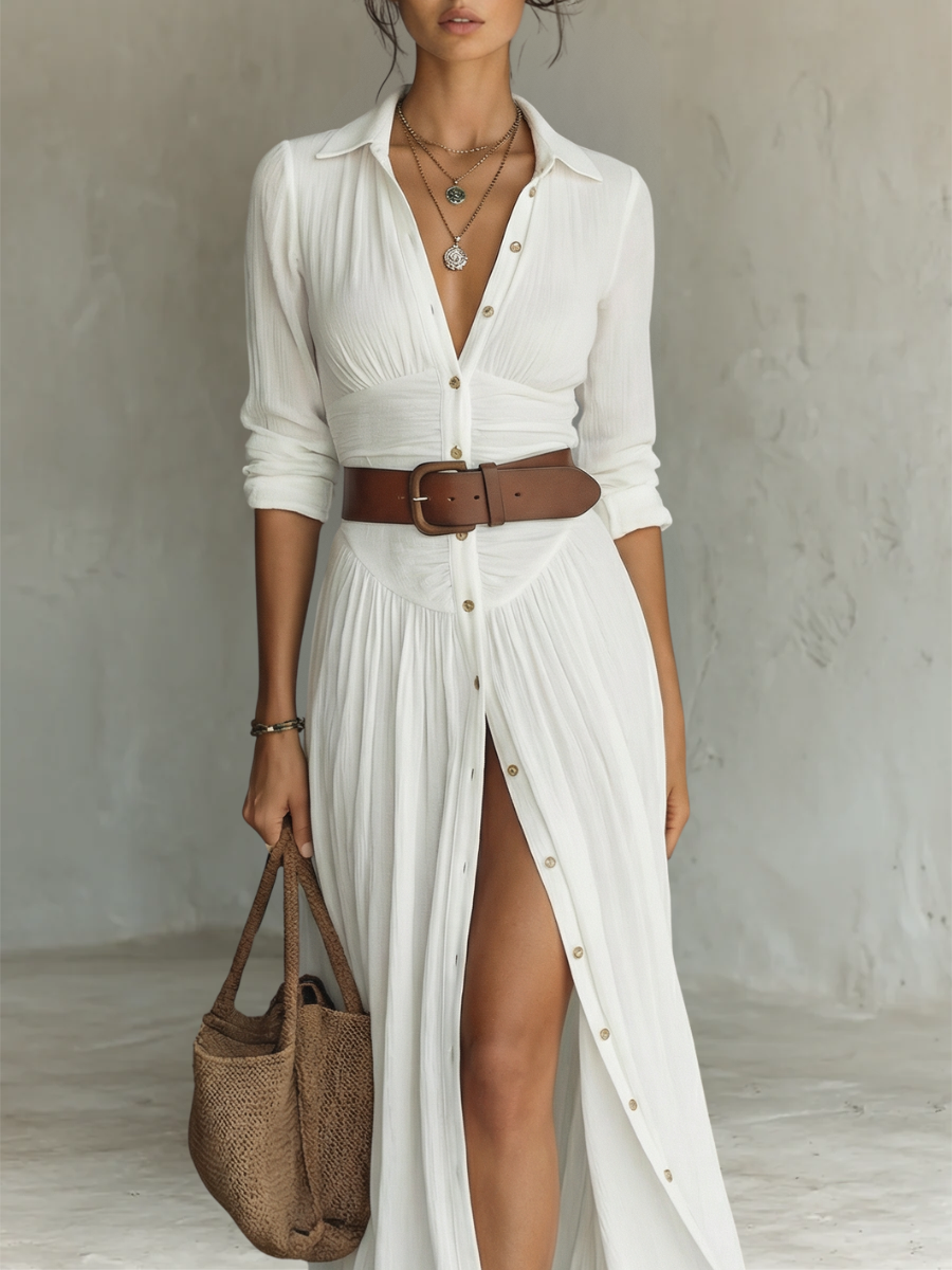 Valérie | Vestido largo con cuello de solapas y manga larga